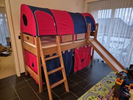 Hochbett mit Rutsche und Zelt