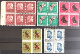 1953  / Pro Juventute Insektenbilder Viererblock Satz **