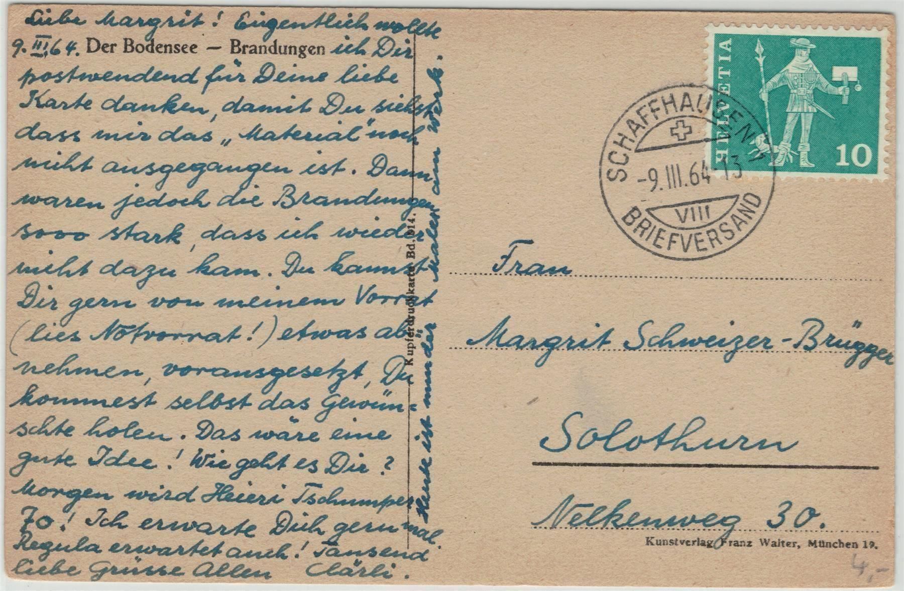 Cartoline postali: TG 114 Bodensee Brandung 1964 – Usato da Fribourg venduto da philafri 1