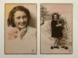 Zwei kolorierte Ansichtskarten um 1925 Frankreich Winter