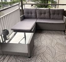 Rattan Sofa Set with Coffee Table Grey Used