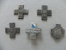 Medaille 5 Sport Abzeichen Brosche Grüningen ZH 1910 -1958