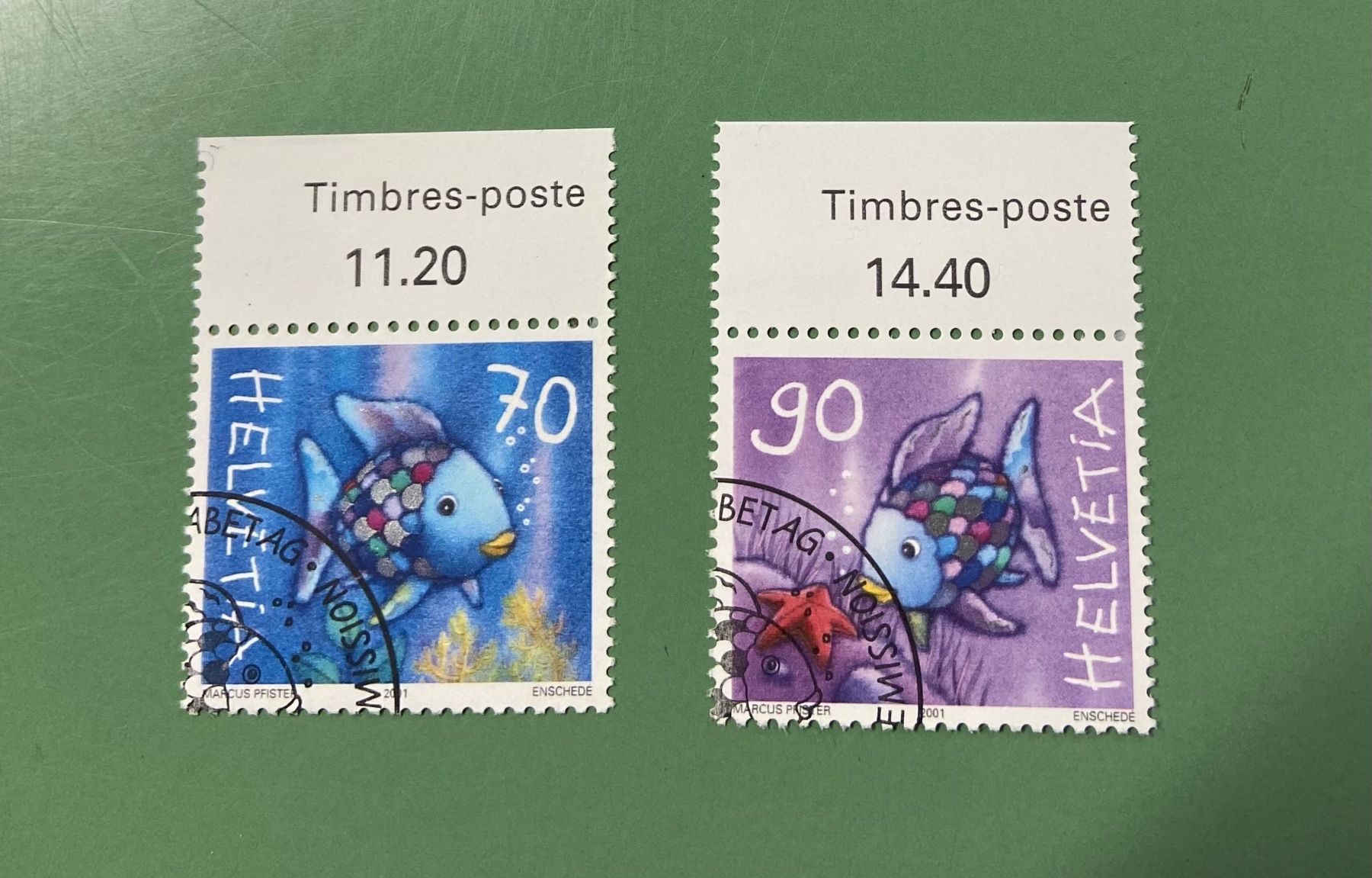 Alle Briefmarken: Schweizer Briefmarken Regenbogenfische 70/90 Rappen – Gebraucht aus Münchringen von Hegelime-38