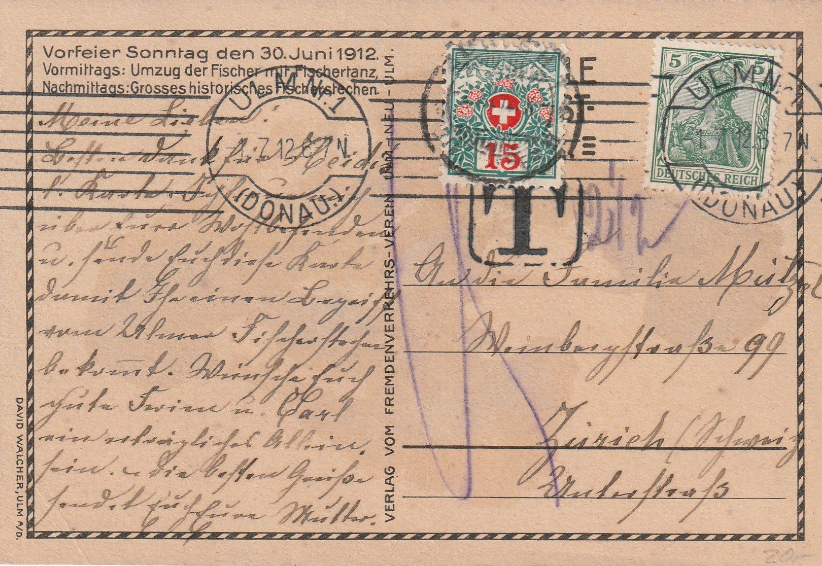 Cartoline postali: Ulm Fischerstechen  1912 – Usato da Rorschacherberg venduto da fratovi2 1