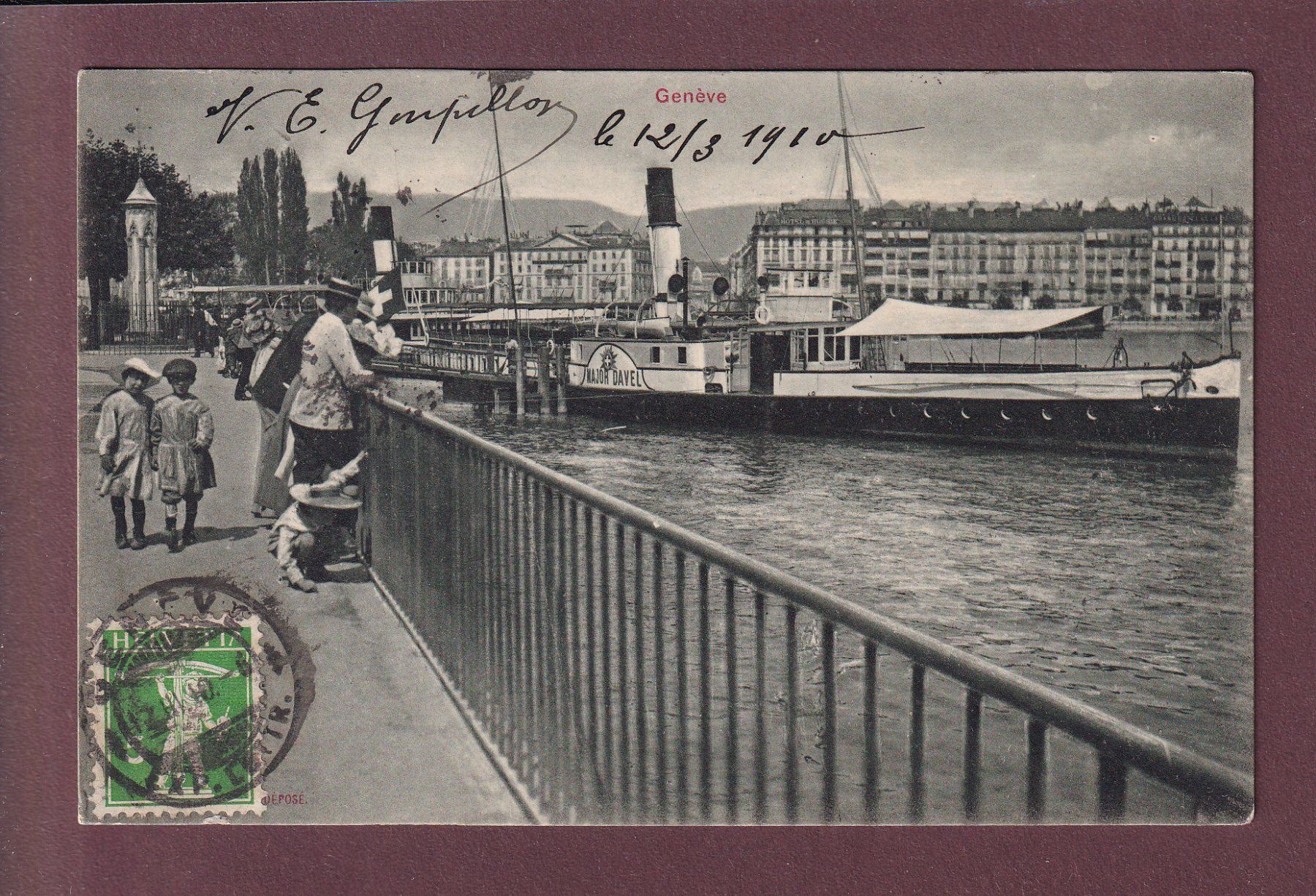 Cartoline postali: GENEVE - Bateau CGN Major Davel - 1910 – Usato da Pully venduto da nicecards