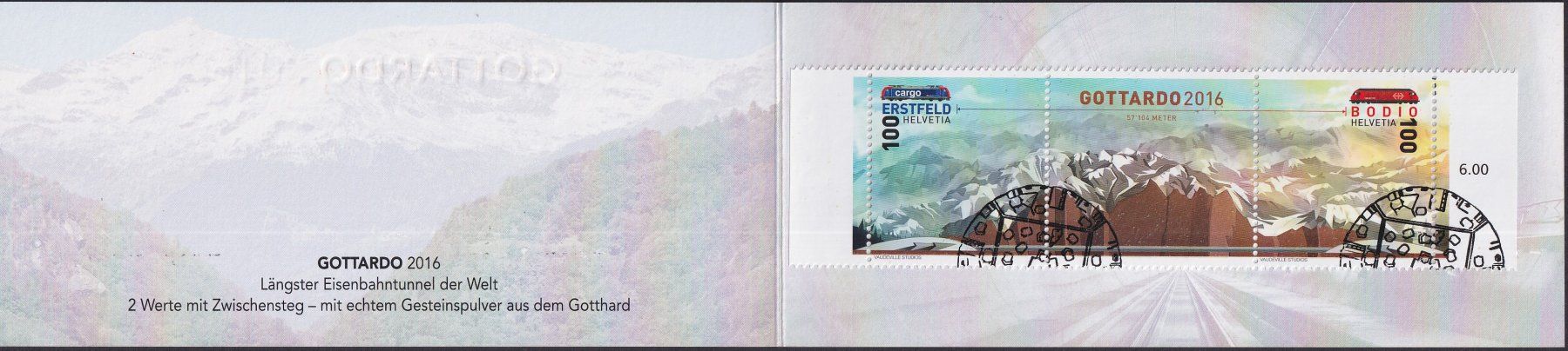 Tutti i francobolli: 2016: S115 (Markenheft) GOTTARDO mit ET-Eck-Stempel. – Usato da Sursee venduto da Luzernerraute 1