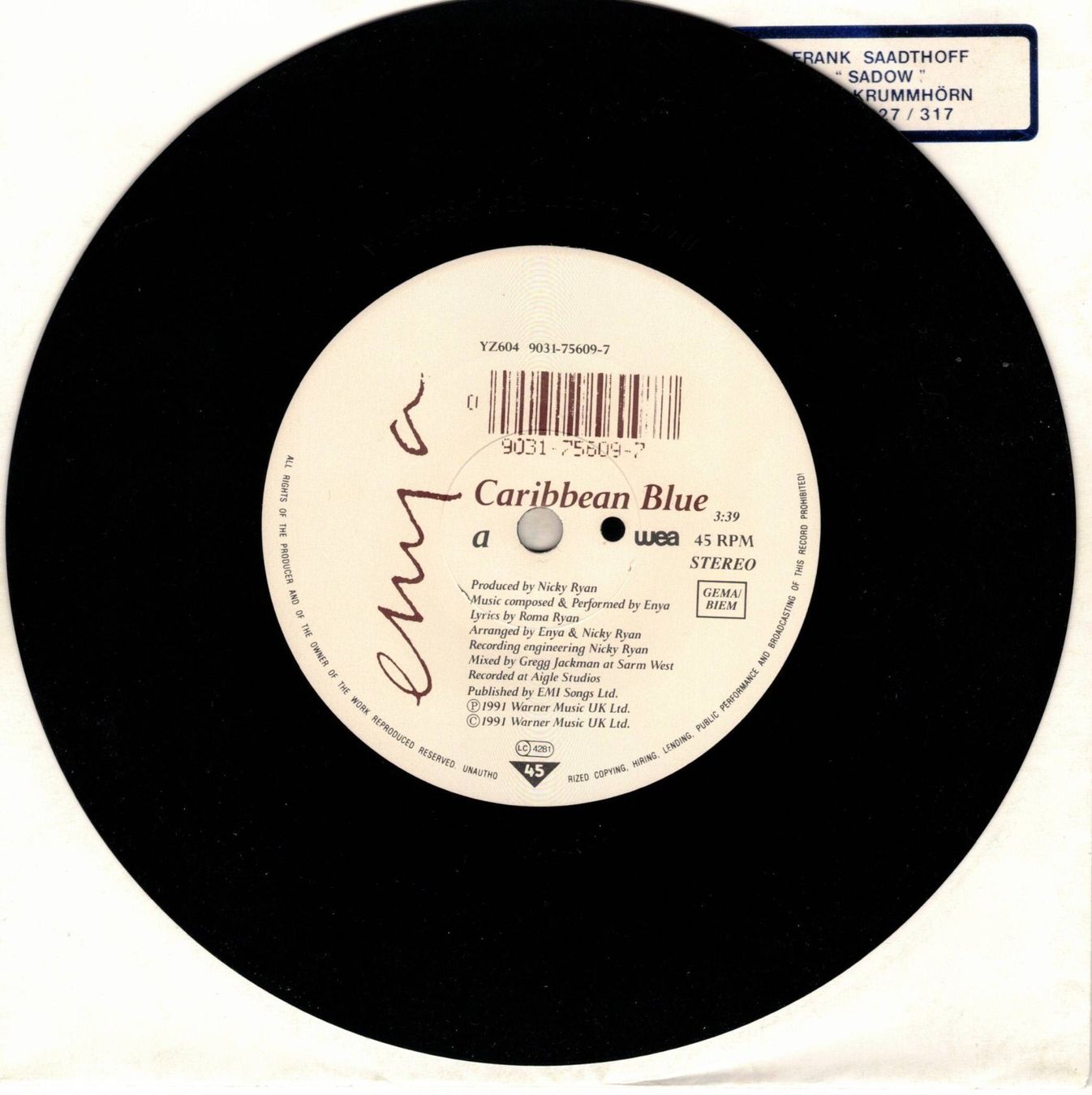 Vinyles: Single7  Enya -- Caribbean Blue – D'occasion à Rheinau par asteng