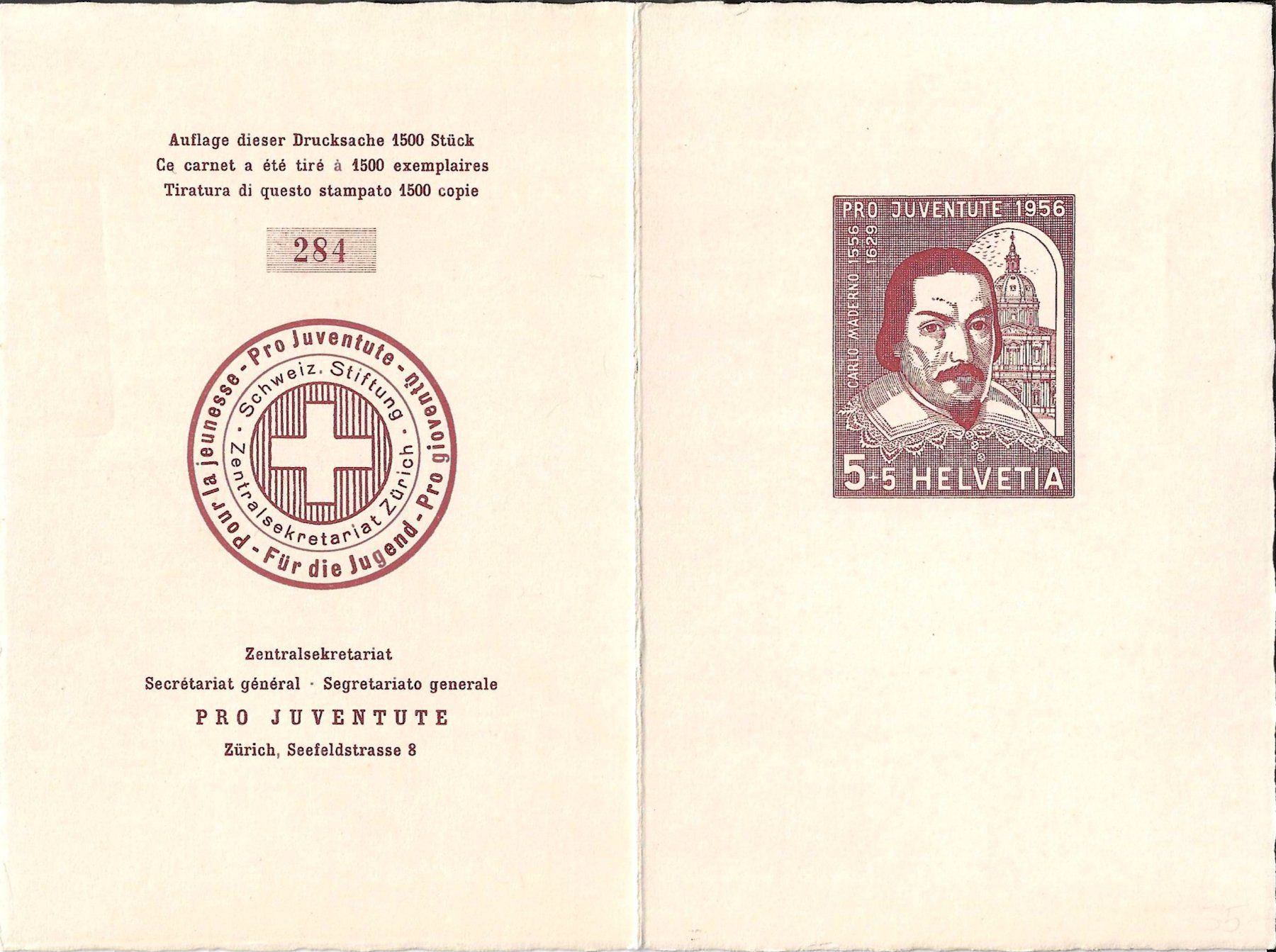 Tutti i francobolli: Folder Pro Juventute 1956 – Usato da Zürich venduto da Philacat11