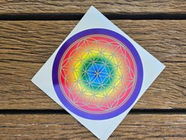 Blume des Lebens Sticker Regenbogen Motiv rund (neu)