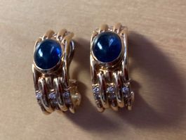 Saphir/Brillanten Ohrclips, 750ct Gelbgold.