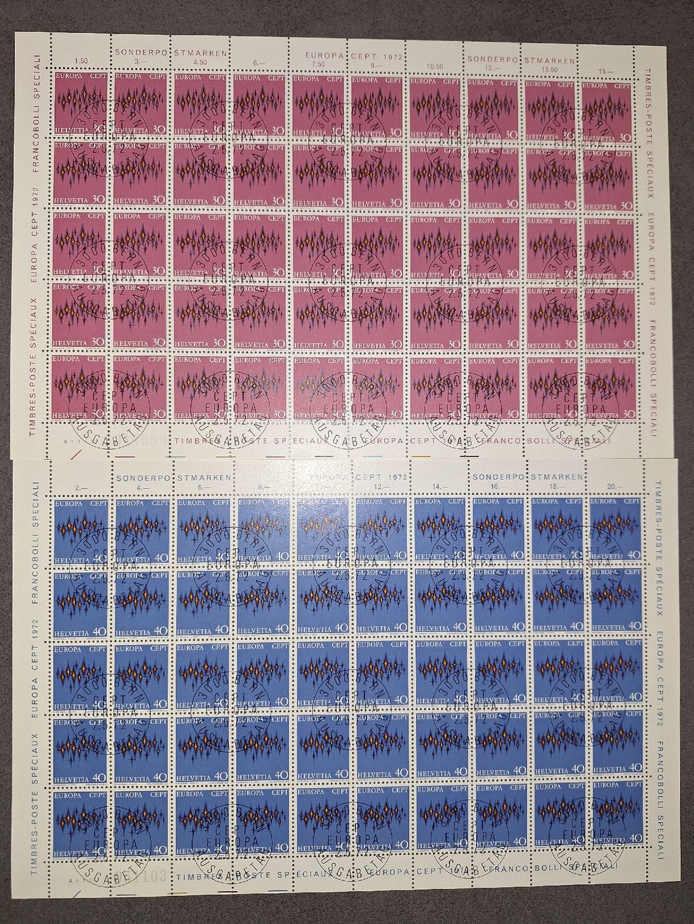 Alle Briefmarken: 1972 Europa 50er Bögen – Gebraucht aus Balgach von SIMEON27