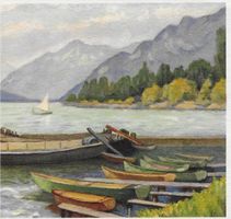 Kunstkarte von C. Zeltner: Lac Léman, Bootsanleger 1942