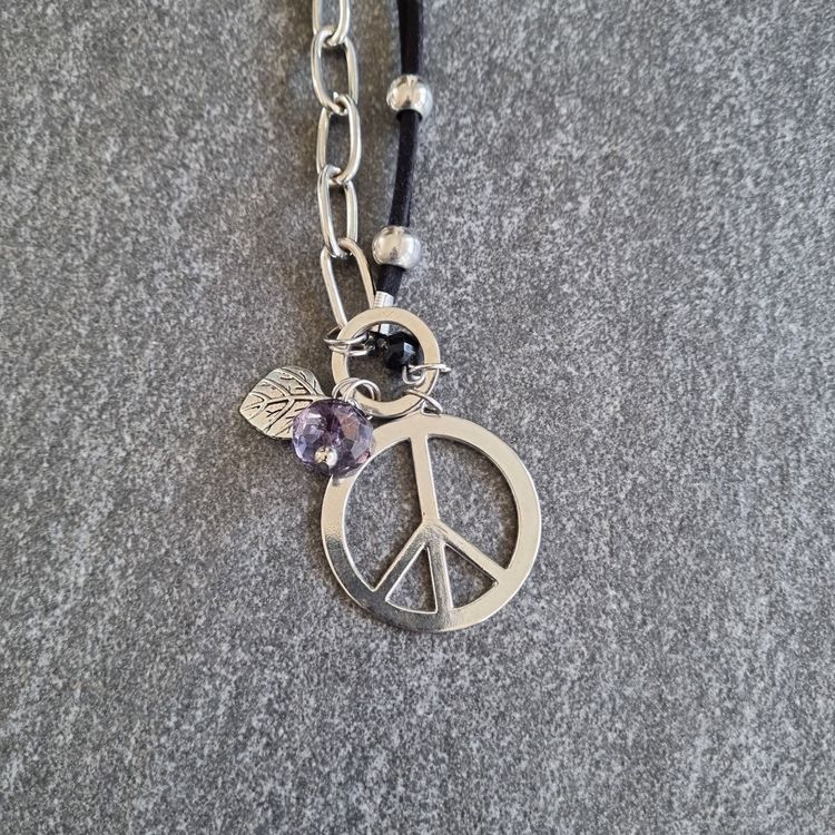 Peace Zeichen Kette Silber - Hippie Style Halskette