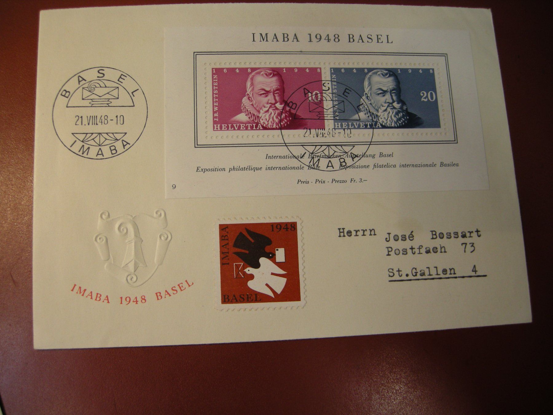 Tutti i francobolli: 1BLOCK IMABA BASEL 1948 + 2 FLUGPOSTBRIEFE, PRO AERO – Usato da Eschenbach SG venduto da eDaisy 1
