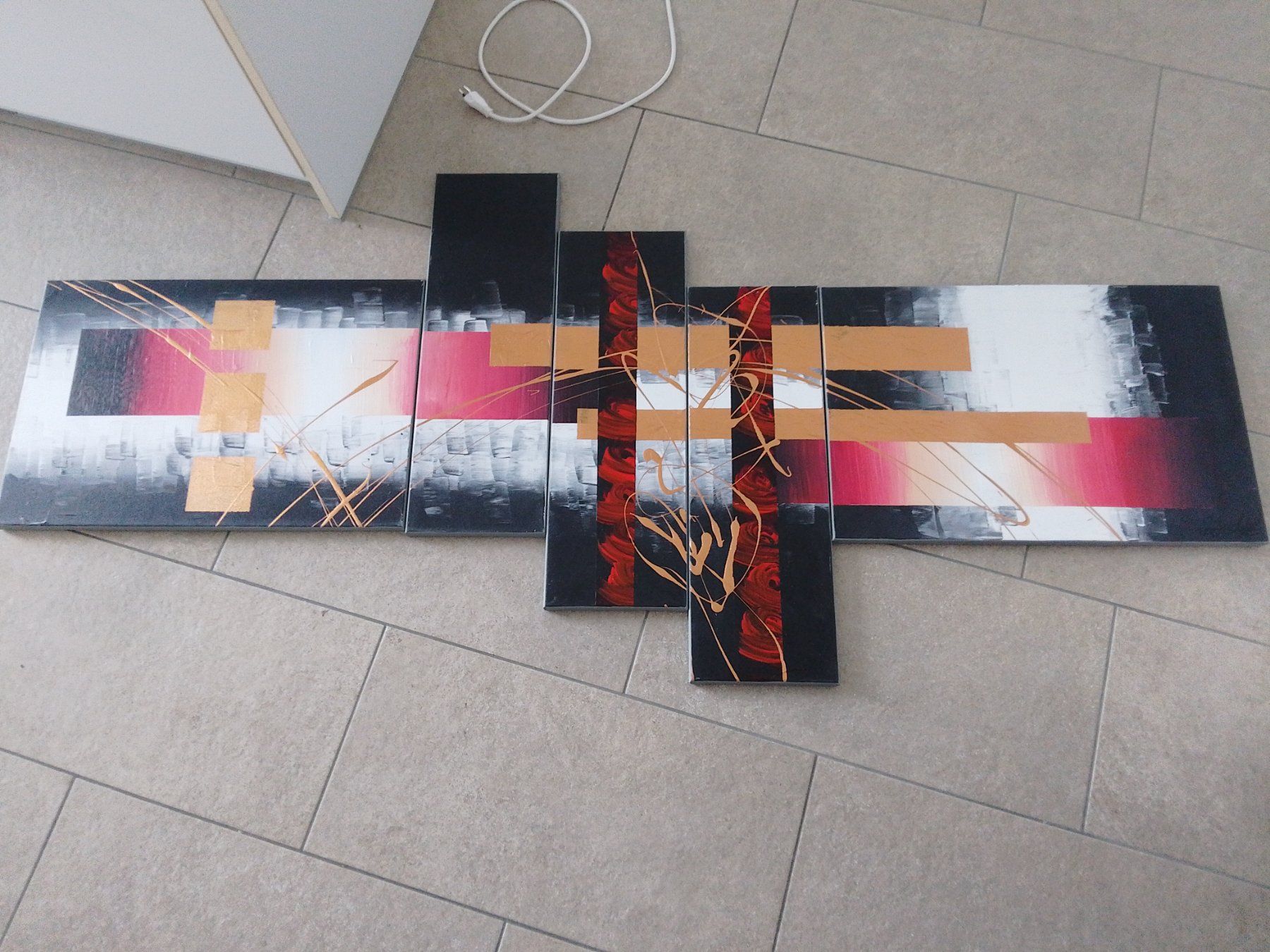 Dipinti: 5-teiliges Acryl Gemälde schwarz / rot / gld – Usato da Laufenburg venduto da Baslerman 1