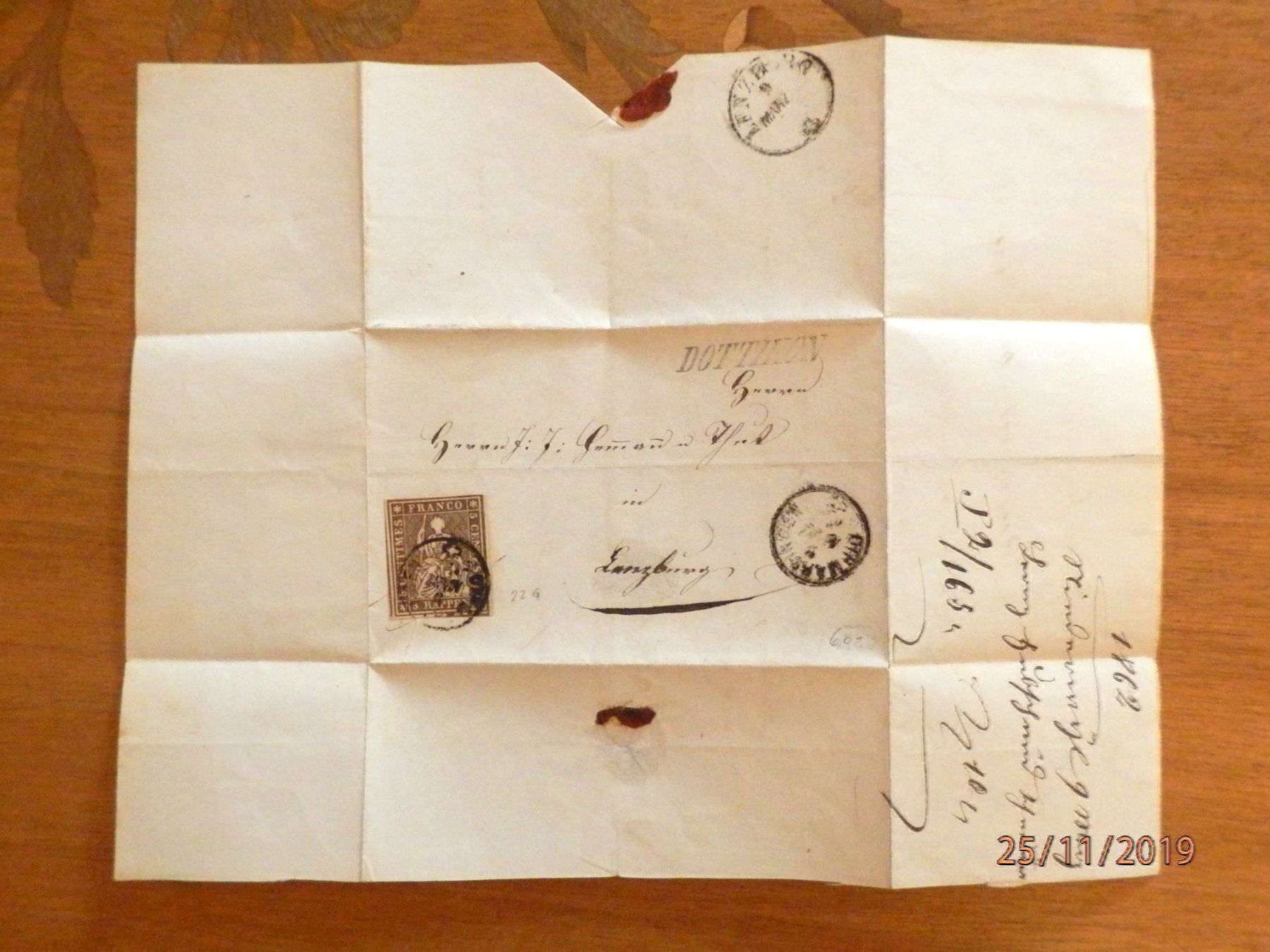 Tutti i francobolli: ZNr.22G, Brief m. Balkenstempel Dottikon – Usato da Ueberstorf venduto da dinbau 7