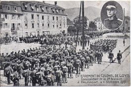 DELEMONT, s carte de l'enterrement du colonel De LOYS