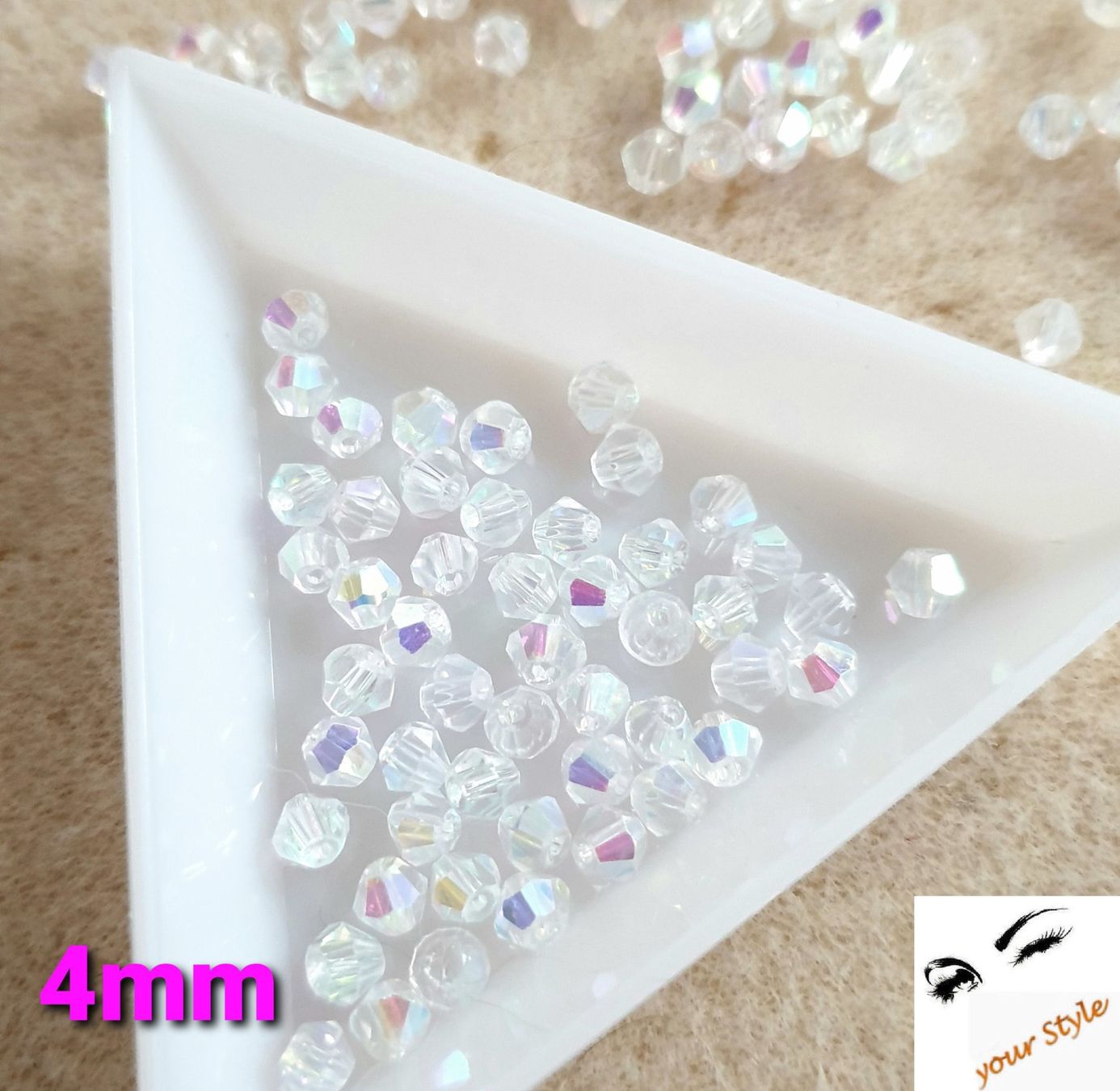 Perle (finte): 50 Stk.Glas- Perlen 4mm shiny milky white AB – Nuovo e nell'imballaggio originale da Oberglatt ZH venduto da -your-Style-