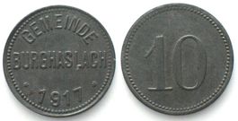 Germany BURGHASLACH (Bavaria) 10 Pfennig 1917, NOTGELD, zinc