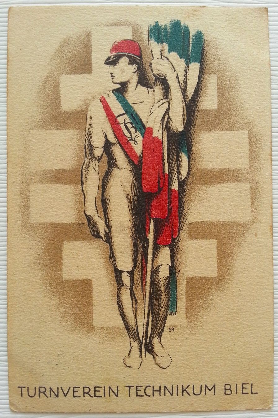 Ansichtskarten: AK TURNVEREIN TECHNIKUM BIEL, 1923 – Gebraucht aus Oberriet SG von Manick