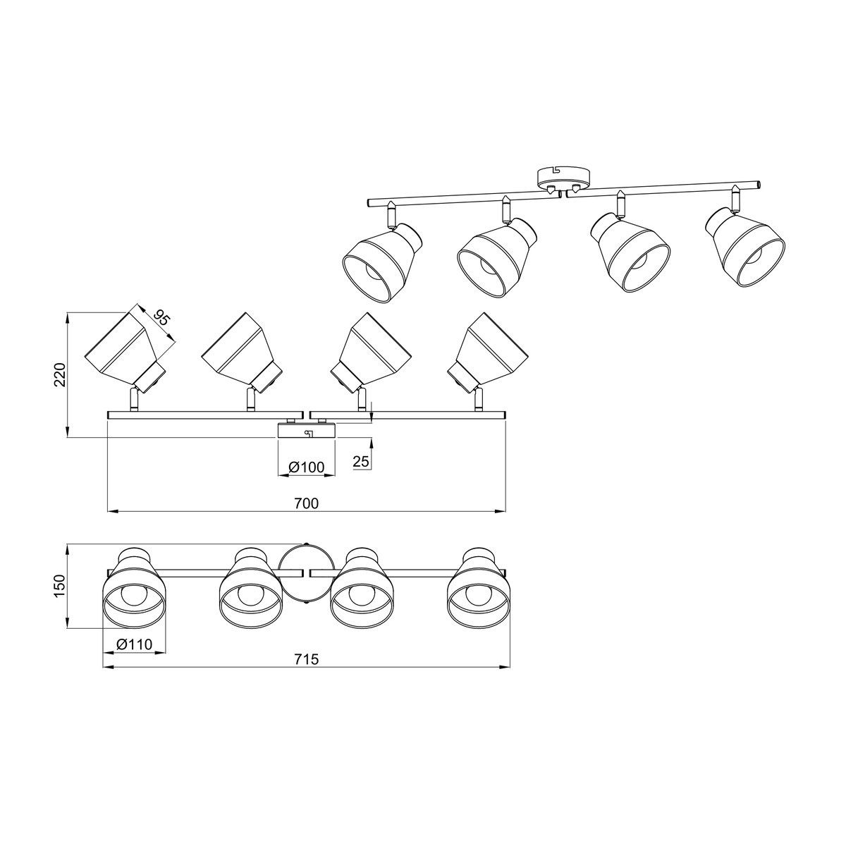 Lampade: Deckenstrahler, 4 Spots, 72 cm x 15 cm – Nuovo (secondo la descrizione) da Kreuzlingen venduto da Smart-Light 8