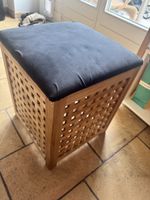 Wooden storage stool black cushion 45cm height