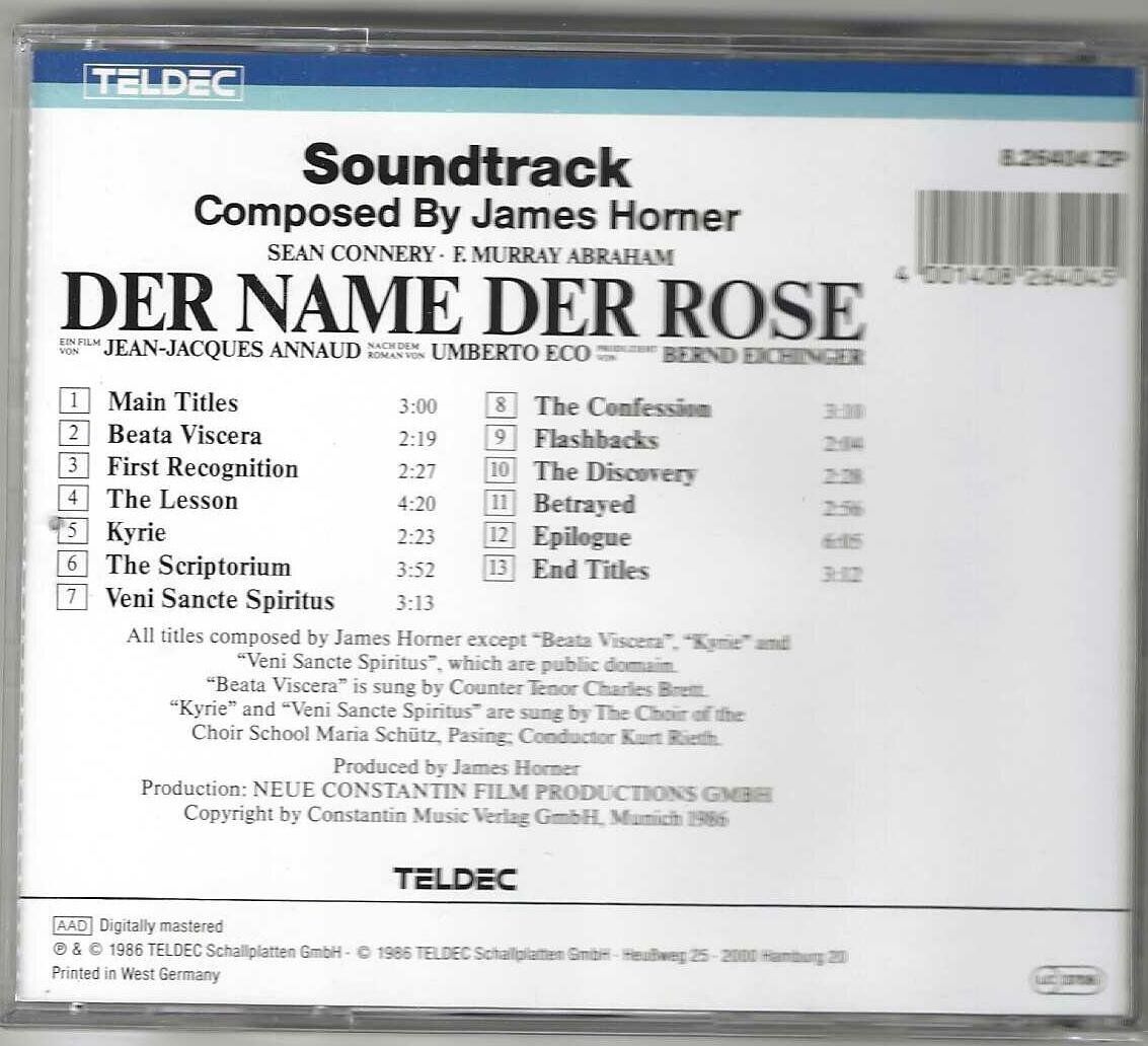 CDs: James Horner ‎– Der Name Der Rose – Gebraucht aus Genève von CDLPBookS 1