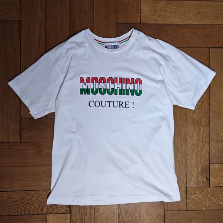 Moschino Couture T-Shirt Weiss Logo Italien Flagge Grösse L