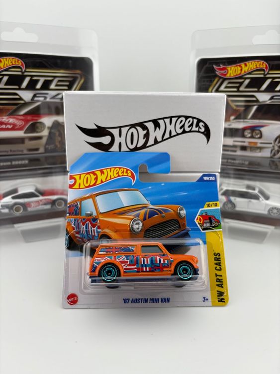 Hot Wheels 1967 Austin Mini Van, Maßstab 1:64 – Orange, Modell 2/5 – Limitierte Sammlerausgabe