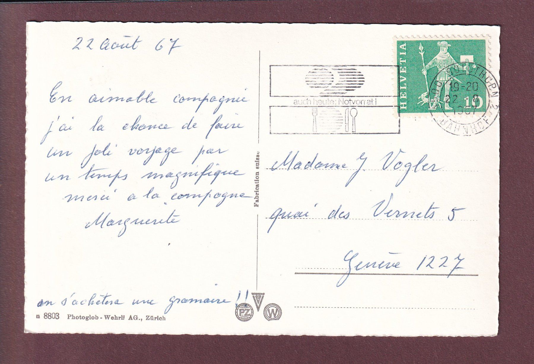 Cartoline postali: SOLOTHURN - St. Ursusbrunnen - 1967 – Usato da Pully venduto da nicecards 1