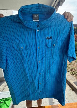 Jack Wolfskin Wanderhemd Kurzarm Blau Kariert 3XL (EU 60)