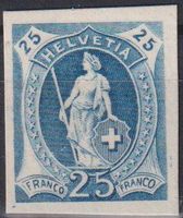 Probedruck "25" Stehende Helvetia blau * dickes Papier+++