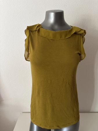 Massimo Dutti Damen Top Senfgrün Grösse S mit Rüschen