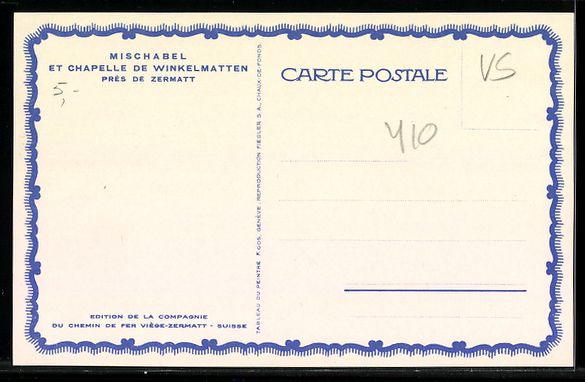 Cartoline postali: Zermatt, Mischabel et chapelle de Winkel – Usato da Berlin venduto da bartko-reher 1