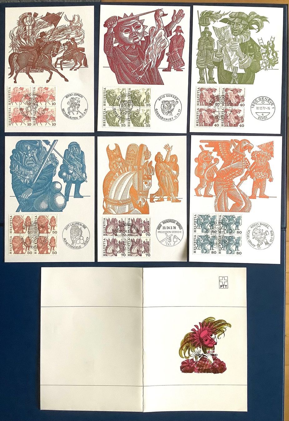 Alle Briefmarken: 1977 Volksbräuchen Maximumkarten Set mit SStp. SBK . 150 .- – Neu (gemäss Beschreibung) aus Liestal von Skunk02