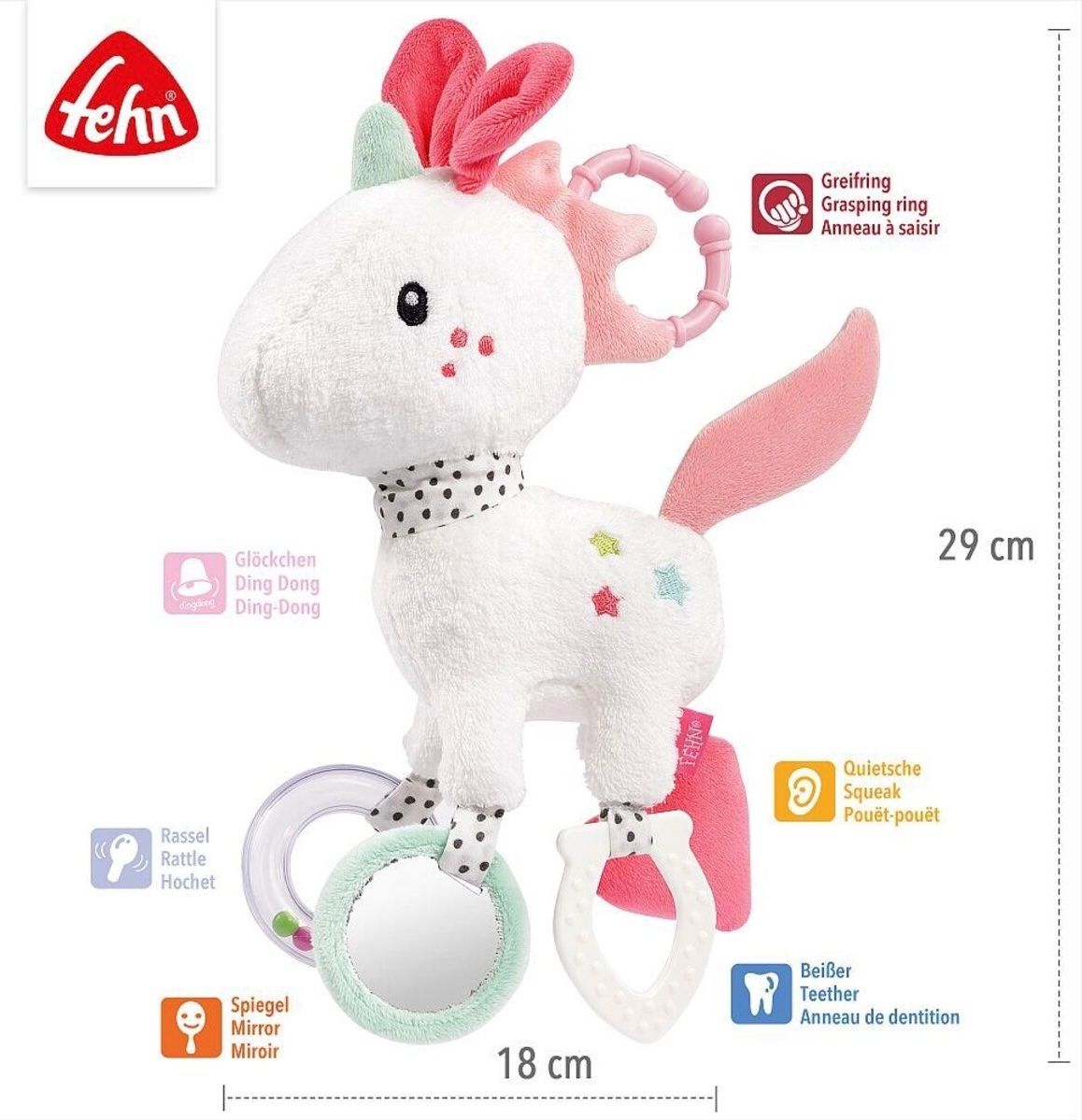 Giocattoli: Fehn Activity-Einhorn mit Ring bunt – Nuovo e nell'imballaggio originale da Basel venduto da Seifehuesli 2