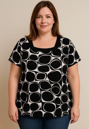 Damen Shirt Gr XL Schwarz Weiss Basic Office Sommer kl stern