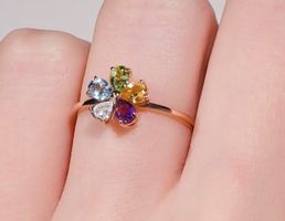 Bague Or Rose avec Diamants, Topaze, Améthyste Naturelles