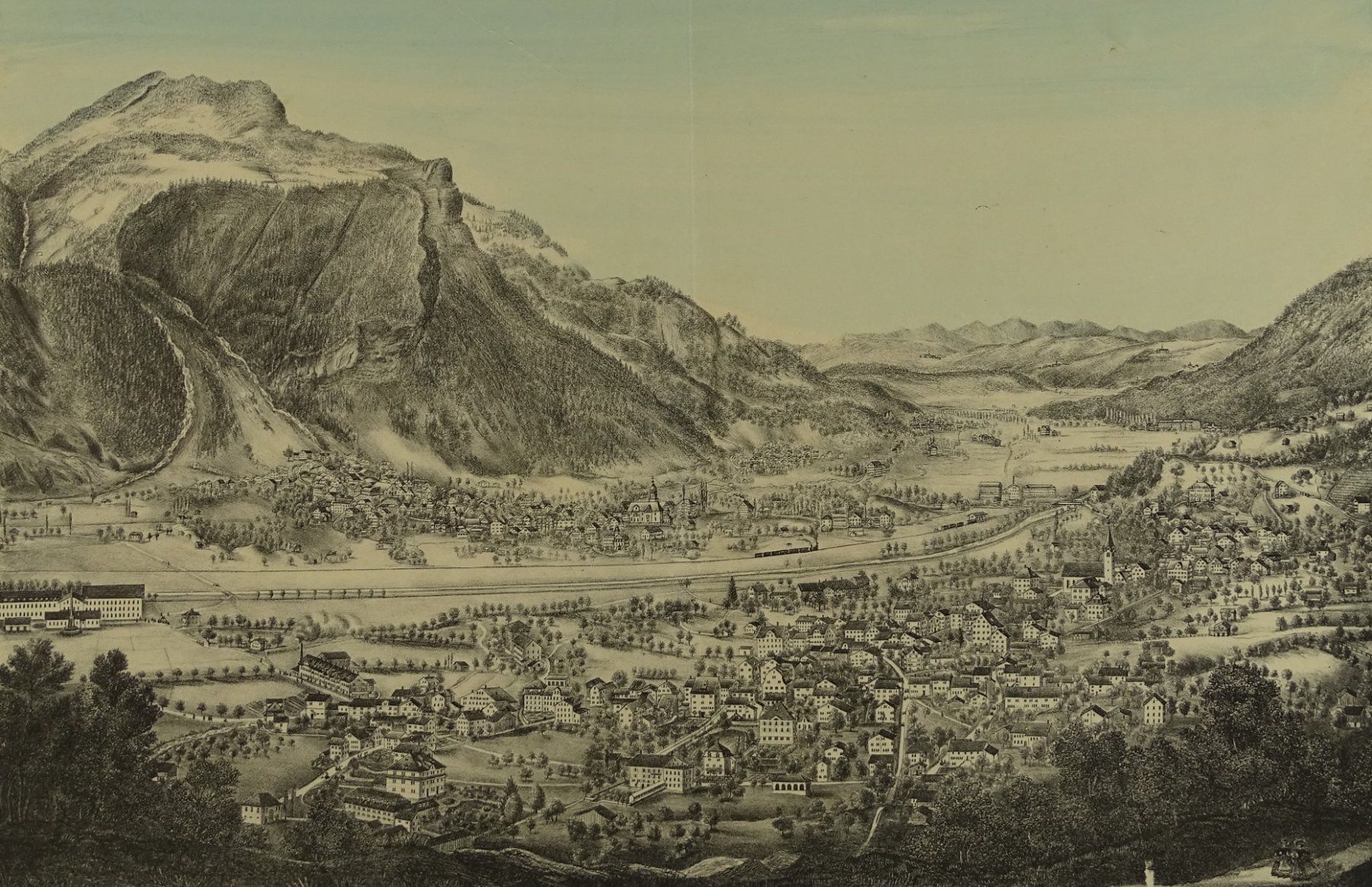 Stiche: MOLLIS & NÄFELS, GROSSE LITHOGRAPHIE UM 1880 – Gebraucht aus Grüningen von Kartensammler 2