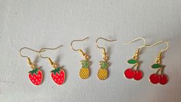 Goldfarben Ohrringe Hänger Set Früchte Sommer RetroNeu ✨