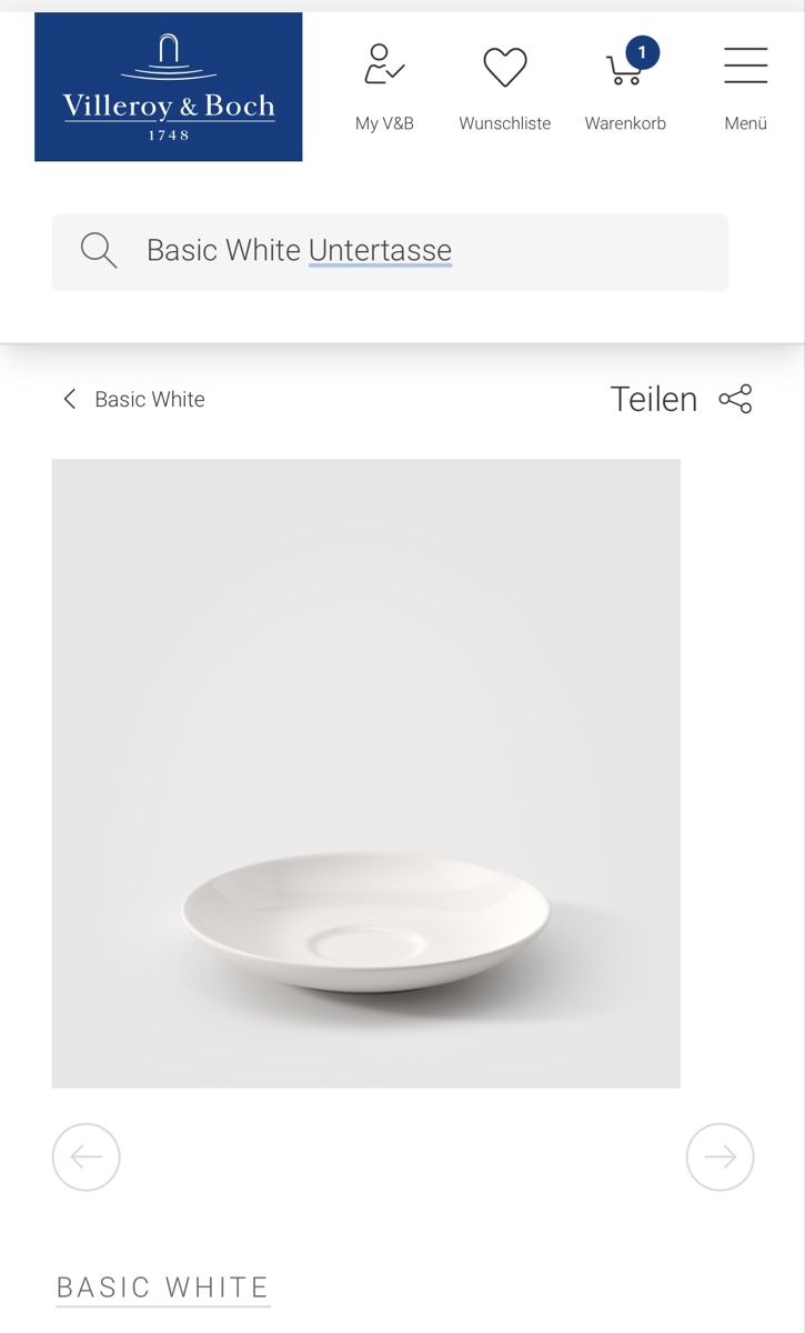Villeroy & Boch Set di piatti: Villeroy & Boch Basic White Kaffeetasse mit Untertasse – Nuovo e nell'imballaggio originale da Münchenbuchsee venduto da ana_6vx7 2