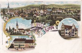 Seon farbige Lithografie 4 Bilder Gasthaus Gemeindehaus