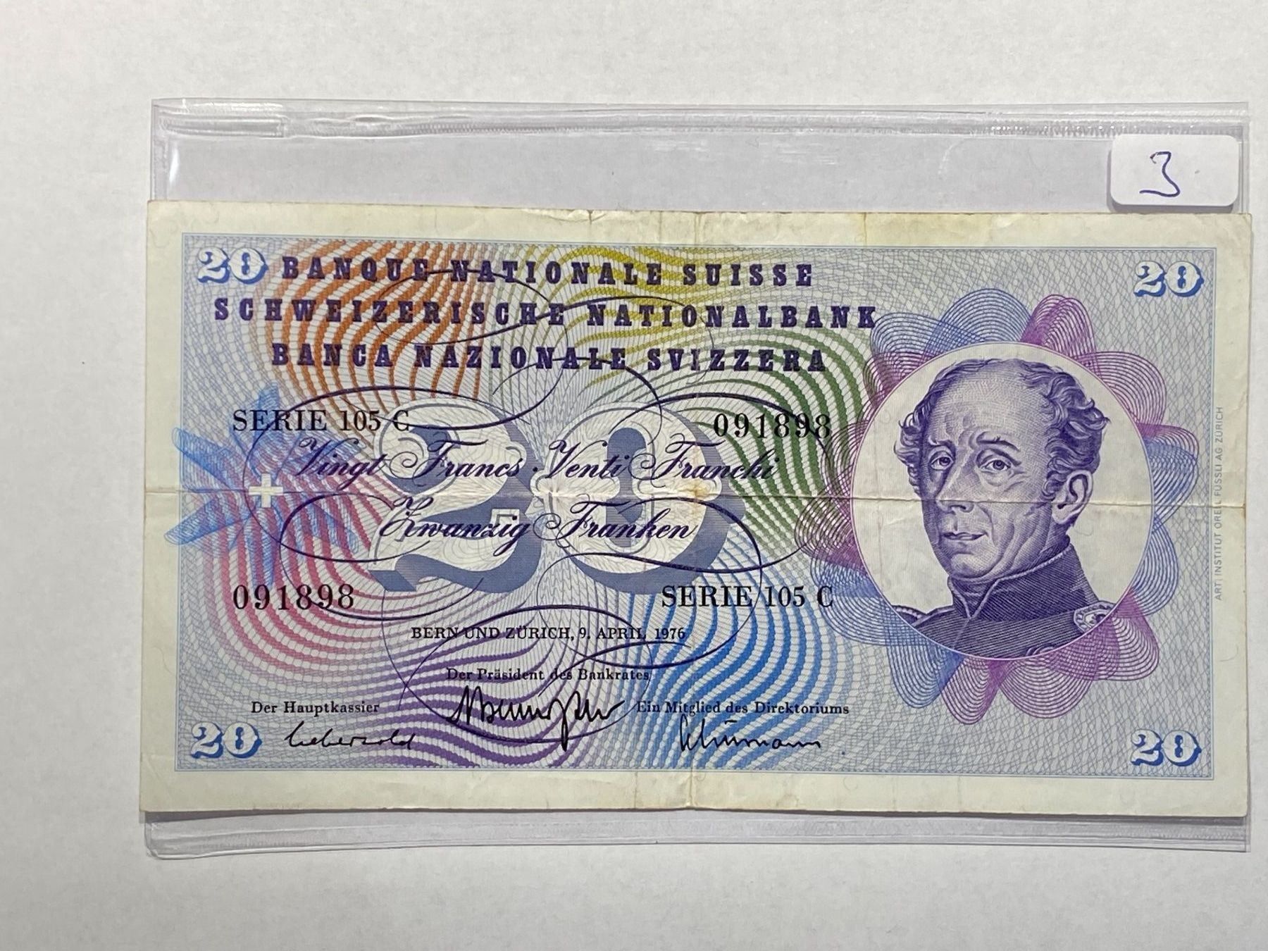 Banconote: 20 franken note zirkuliert 1976 – Usato da Vaduz venduto da hirschjager