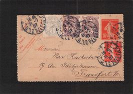 Geschäfts Antwortkarte : Paris - Frankfurt , gel. 31.7.1907