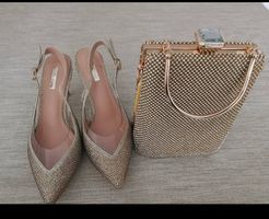 Elegantes Damenschuh-Set glitzernd Gr. 38 & passende Clutch 