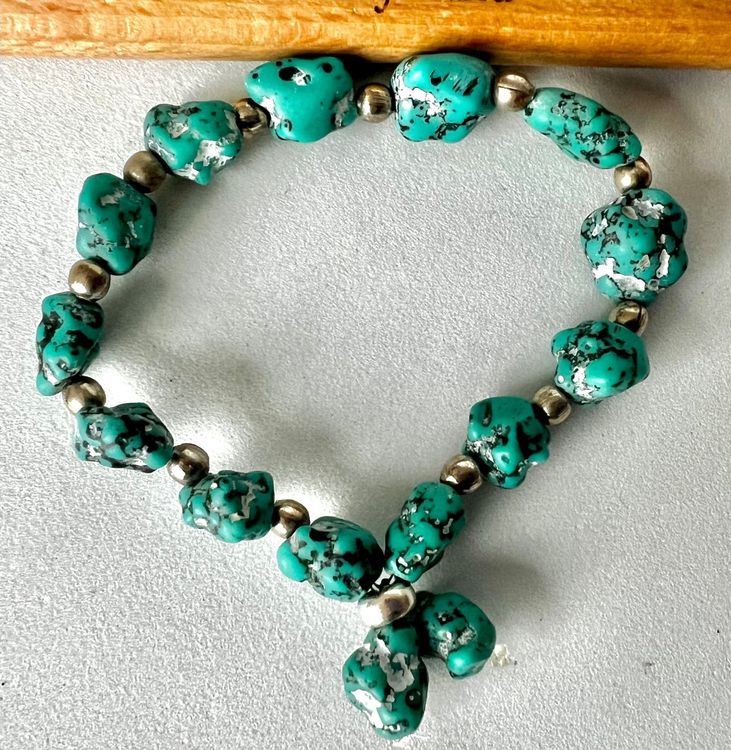 Boho Totenkopf Perlenarmband Blau Türkis Totenkopf Gliederkette Armband