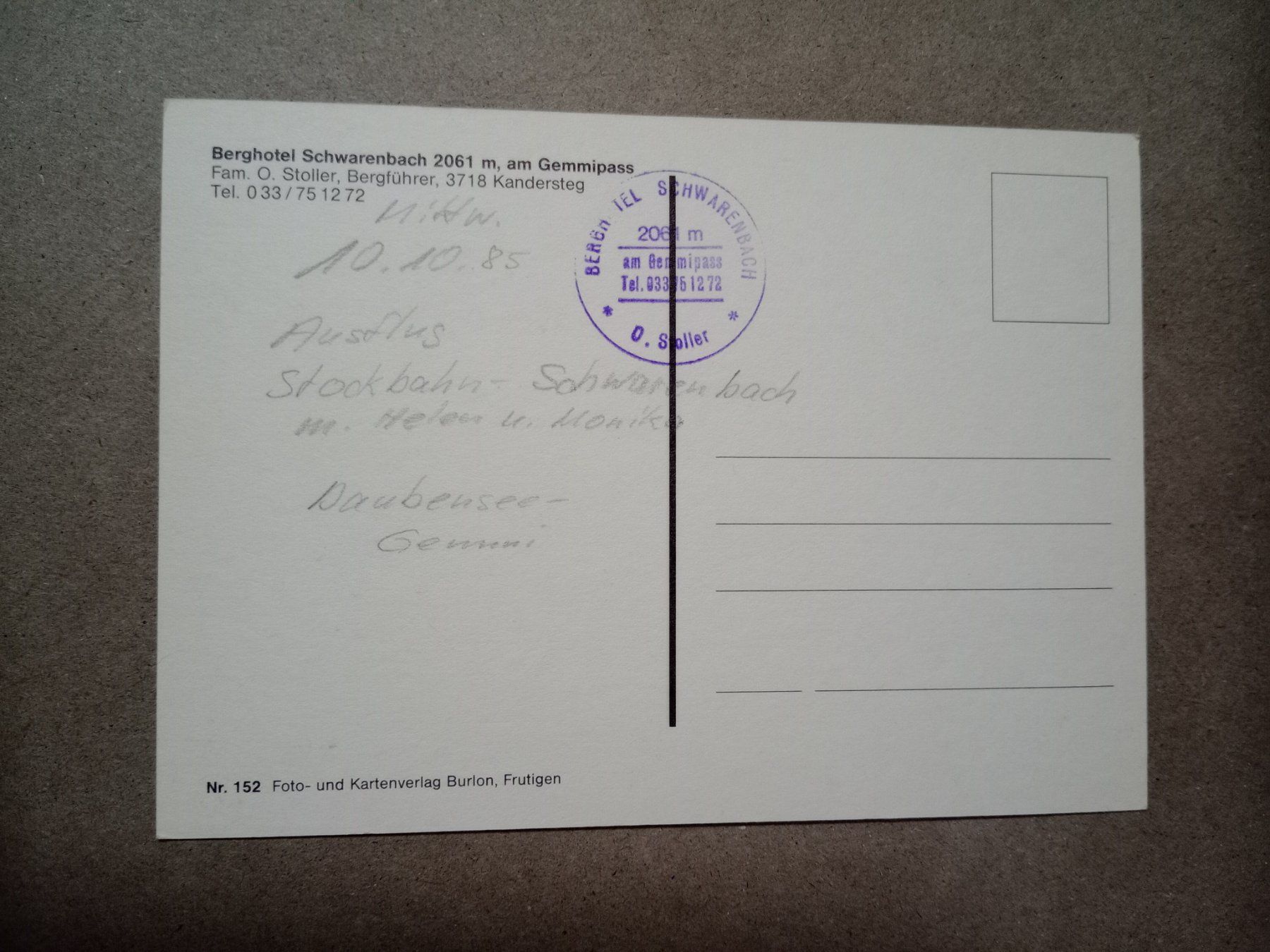 Cartoline postali: Berghotel Schwarenbach am Gemmipass – Usato da Küttigen venduto da Melisch1000 1