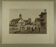 ZÜRICH KREUZPLATZ, AQUATINTA UM 1850