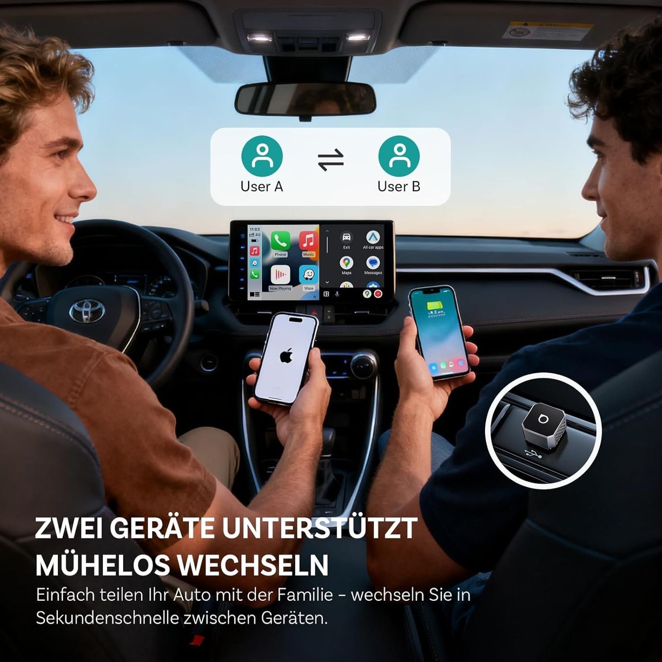 Sistemi audio & multimediali: Wireless CarPlay Android Auto Adapter USB-C Mini – Nuovo e nell'imballaggio originale da Suhr venduto da SchnapperCH 6