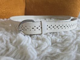 Vintage Ledergürtel Weiss/Silber 110